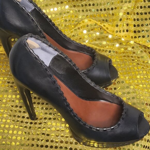 Koji by Leon Max Black Peep-Toe Stilettos - Picture 3 of 12